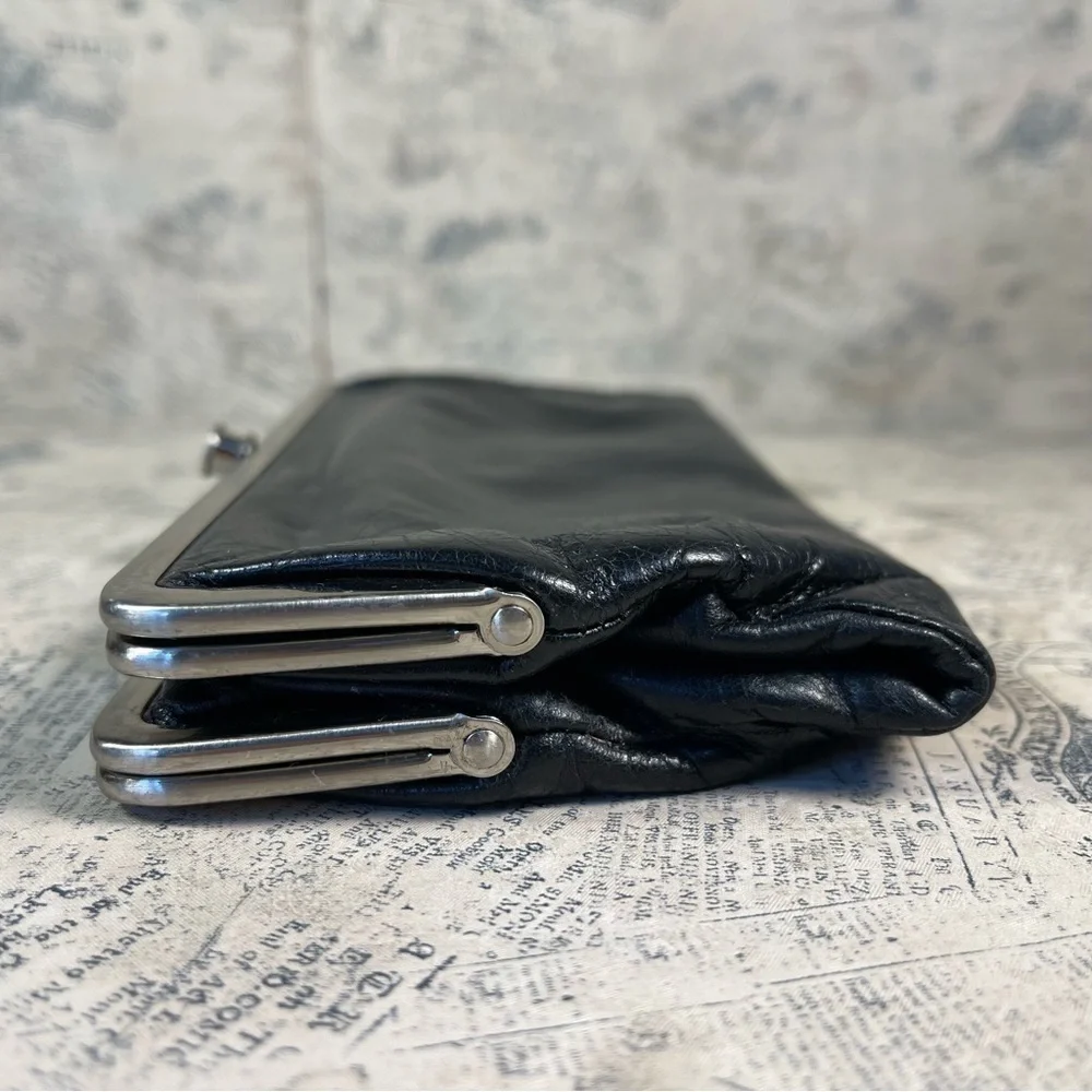 HOBO Lauren Black Leather Clutch Wallet Phone Organizer Vintage Style